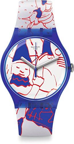 Swatch Montre Femme SUOZ217 en silicone bleu et blanc de 41 mm