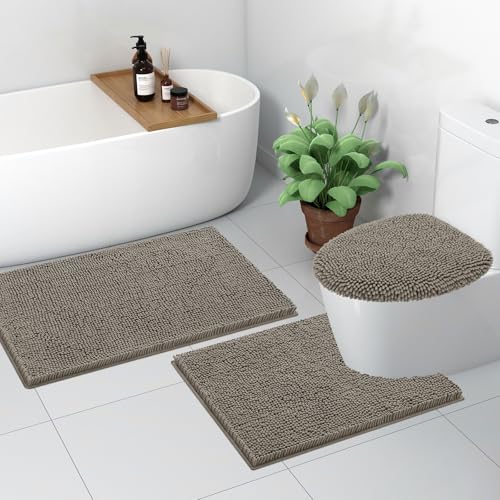 Image of Smiry Soft Chenille Bathroom Toilet Lid Cover, Machine Washable Covers, 17.5x15, Fits Most Round, Elongated and Oblong Lids, Accessories Decor, Latte