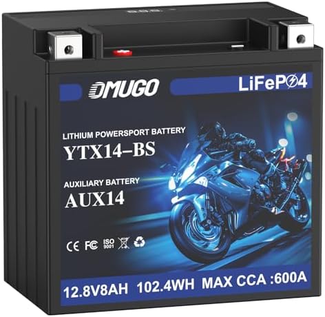 YTX14-BS 12V 8Ah 600CCA Lithium Motorcycle Battery – LiFePO4 | Mo...