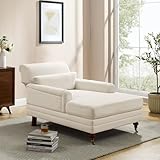 VANOMi Chaise Lounge Indoor with Adjustable 37.8' Deep Backrest Chenille Chaise Lounge Couch for Indoor Use in Apartment, Bedroom, Office, or Living Room (White)