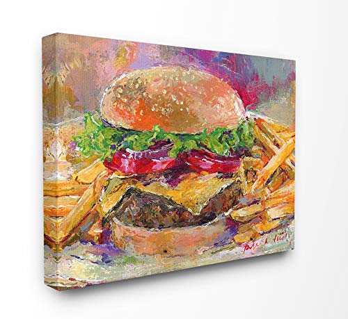 The Stupell Home Décor Collection Brightly Hamburger and Fries Still Life Food Painting Stretched Canvas Wall Art, 30 x 40, Multi-Color
