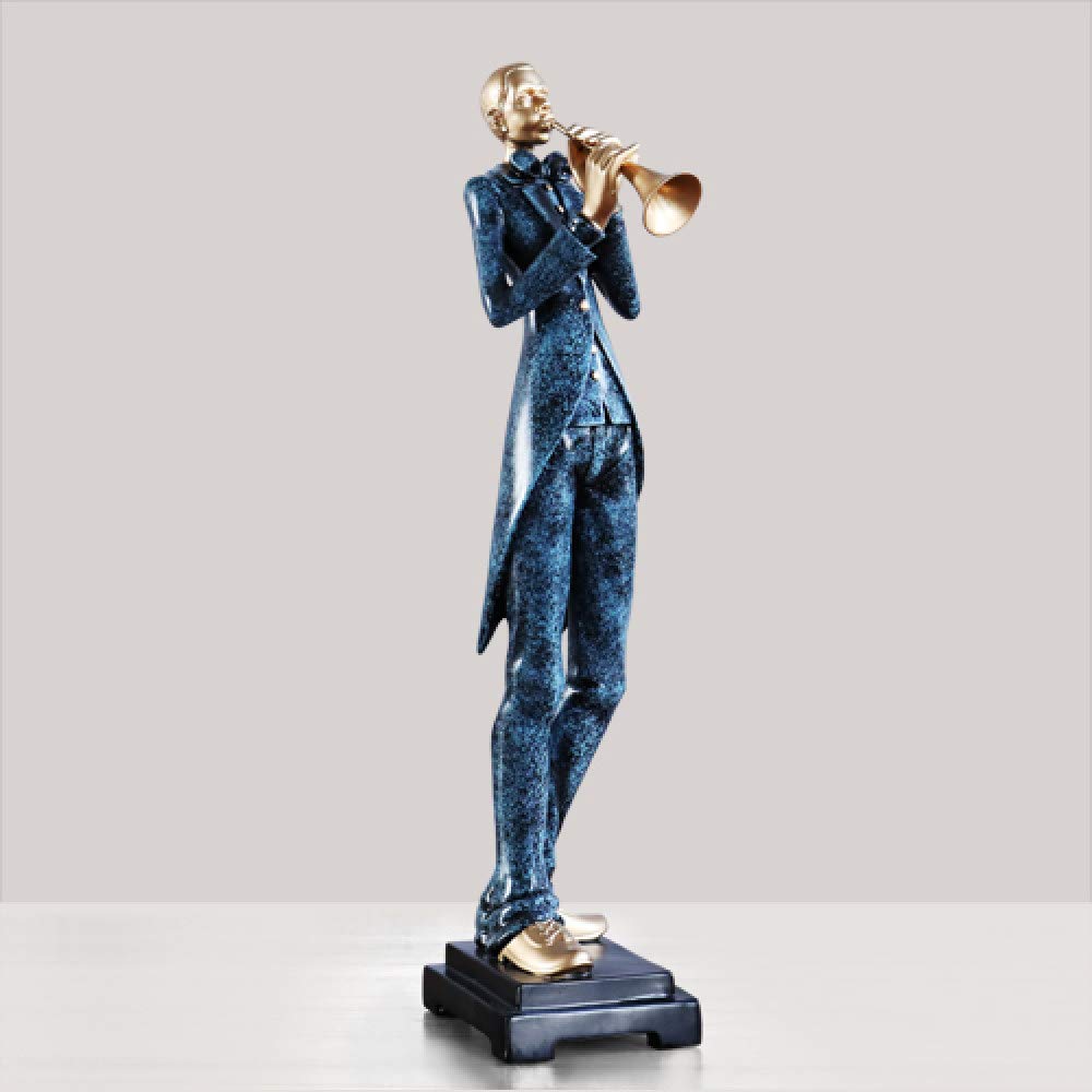 LIJUCAI Resin Craft Negro Musicista Music Band Statue per Decorazioni Persone Creative Ornamenti Scultura Home Decor Desktop Craft Gift, Texture Blue C