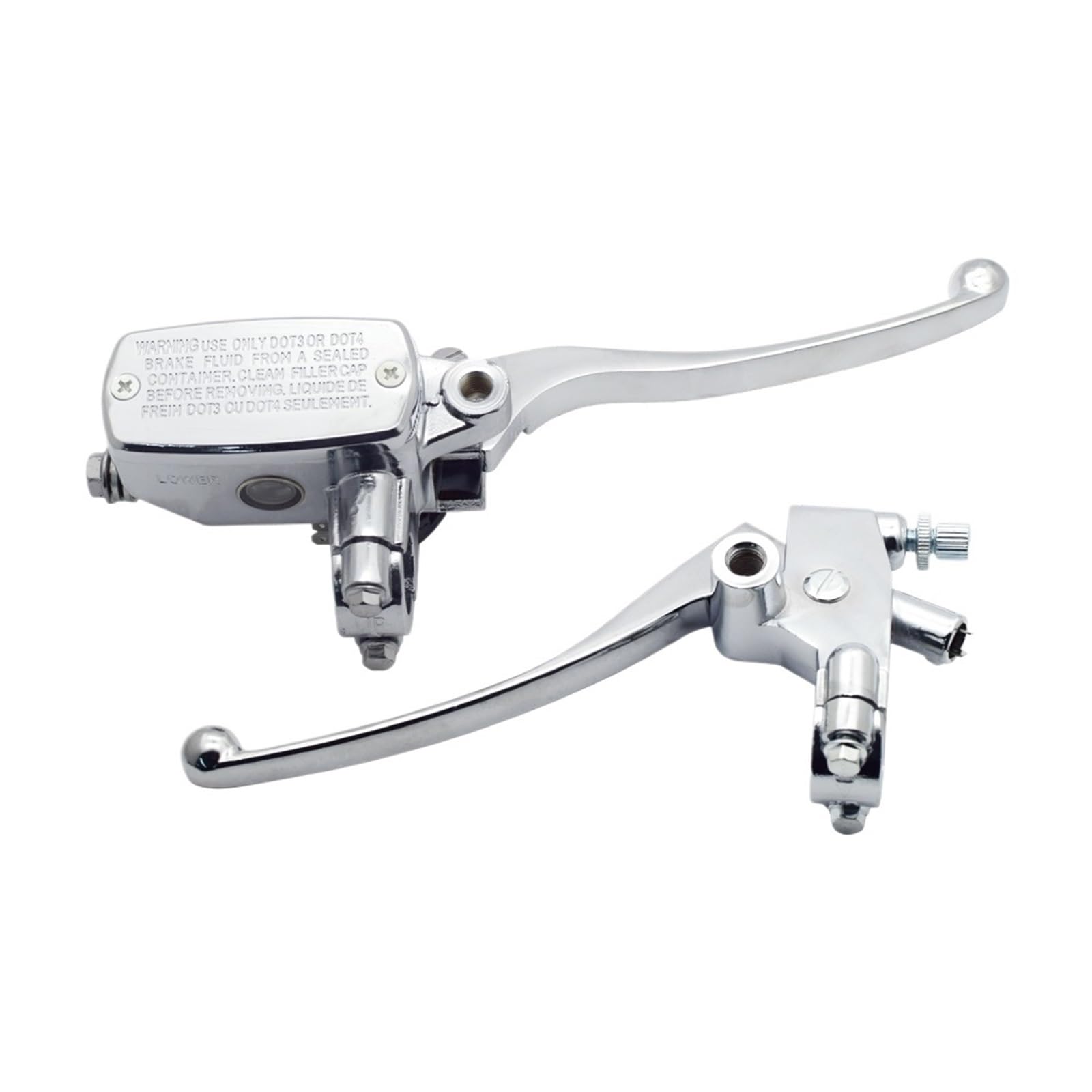 Bomba Freno Hidráulica Delantera Motocicleta Cilindro Plateado Palanca Freno Disco Izquierda Derecha Universal con Interruptor Freno M10, 7/8 ", 22mm Palancas Frenos