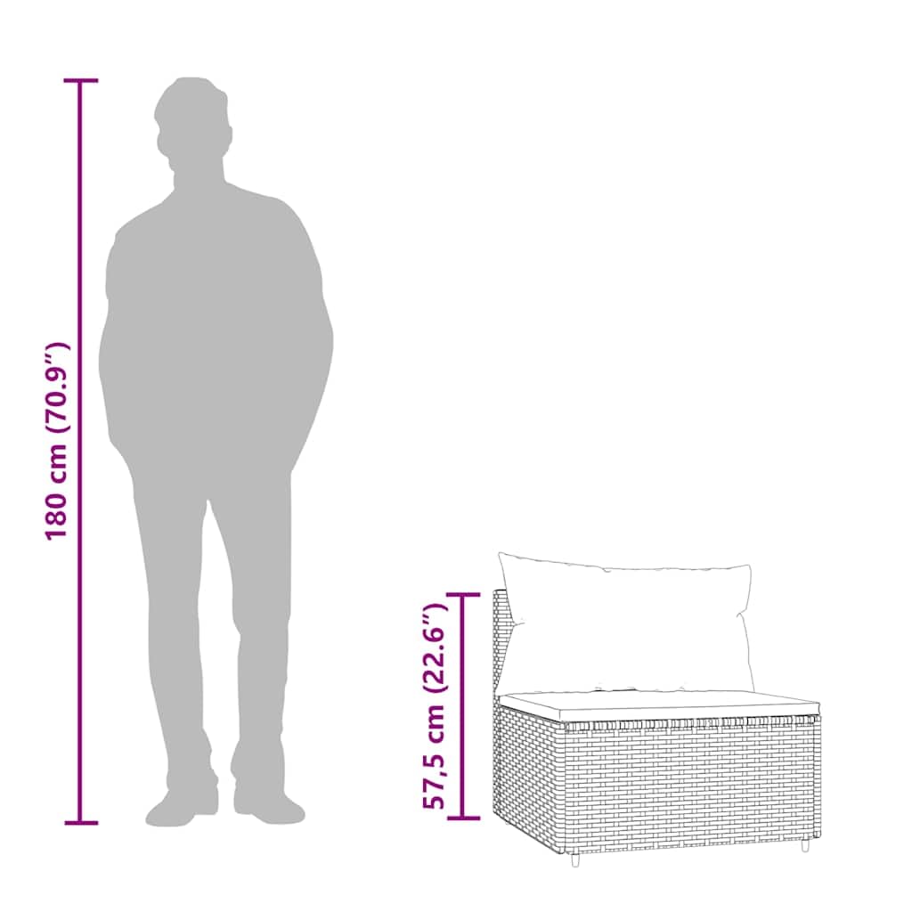 vidaXL Garten Mittelsofa 2 STK., Gartensofa mit Kissen, Modular Sofa Sitzgruppe für Garten Terrasse, Gartenmöbel Loungemöbel, Braun Poly Rattan