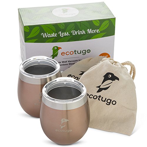 Stainless Steel Wine Glasses, Set of 2 - Double-Walled, Eco-Friendly, Unbreakable Stemless Drinking Glass with Lid - Food Grade and Vacuum Insulated Outdoor Tumblers (8 Oz.)