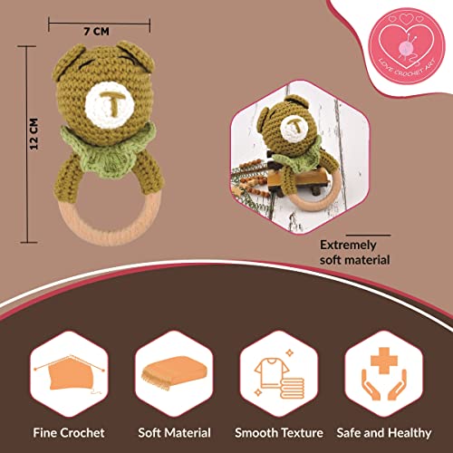 Image of Love Crochet Art Animal Shape Crochet Rattle Cum Soft Toy for Infant, Kids & Babies, Early Age Gift Toys (Bear - Green)