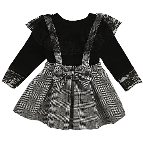 Image of Hopscotch Girls Polyester Plaid Print Slim Fit Blouse and Skirt Set In Black Color