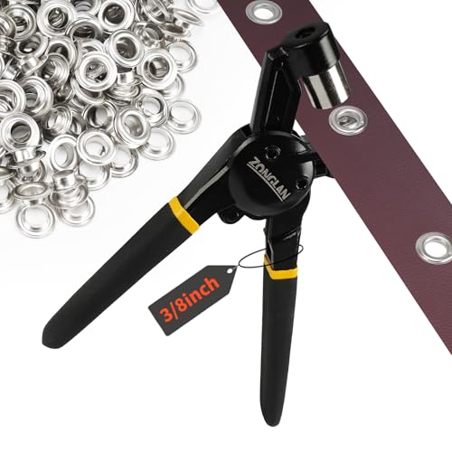 Grommet Tool Kit 3/8 Inch Handheld Eyelet Kit Hole Punch Grommet Eyelet Press Pliers with 300 Silver Anti-Rust Grommets for Tarp Leather Fabric Tent and So On