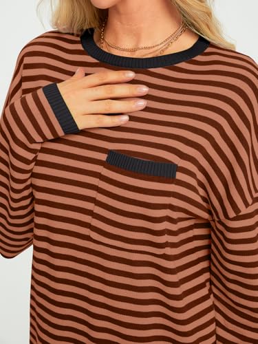 Image of LILLUSORY Womens Striped Soft Knit Pullover Sweater Loose Fit Shirts with Chest Pocket