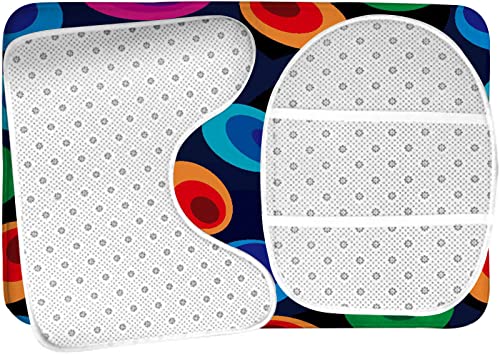 Badezimmerteppich-Set, 3-teilig, Funky-Stil Hintergrund 60er 70er Kreise und Ovale, waschbare Badeteppiche, rutschfest, mit Rückenpolster, Konturteppich und Toilettendeckelbezug – Bild 6
