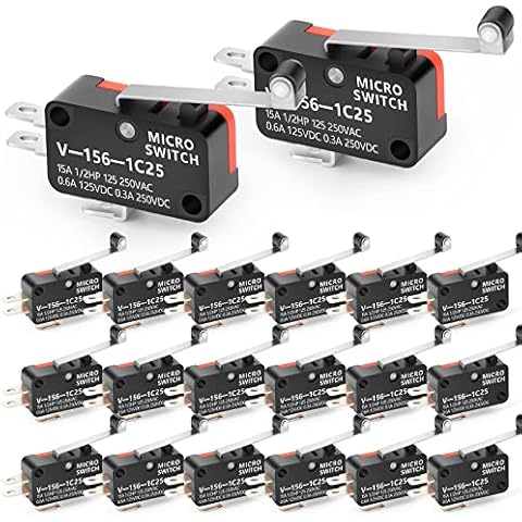 QCDENG 20PCS Micro Switch, 1NO 1NC SPDT 15A 125/250VAC Long Hinge Roller Lever Arm Switch for Electronic Equipment V-156-1C25 Cover