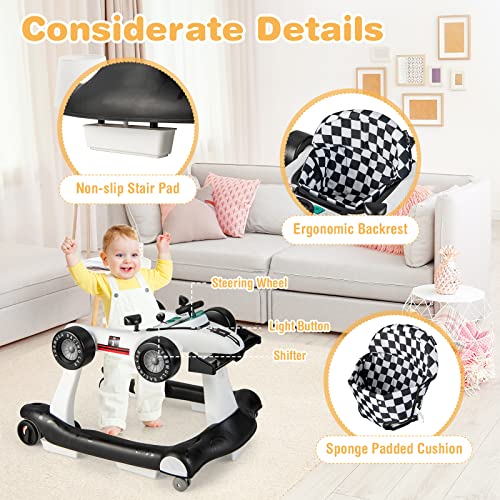 Image of GLACER Foldable Baby Walker, 4-in-1 Infant Walker with Adjustable Height & Speed, Music, Light, Steering Wheel & Washable Cushion, Baby Walker Activity Center for Boys Girls 6 -18 Months (White)