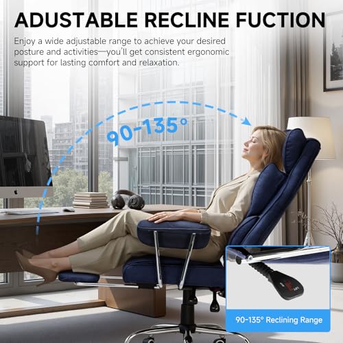 Image of GTPLAYER Gaming Chair,Office Chair with Pocket Spring Lumbar Support, Ergonomic Comfortable Wide Office Desk Computer Chair with Outward Fixed Soft Armrests and Footrest (Fabric, Dark Blue & White)