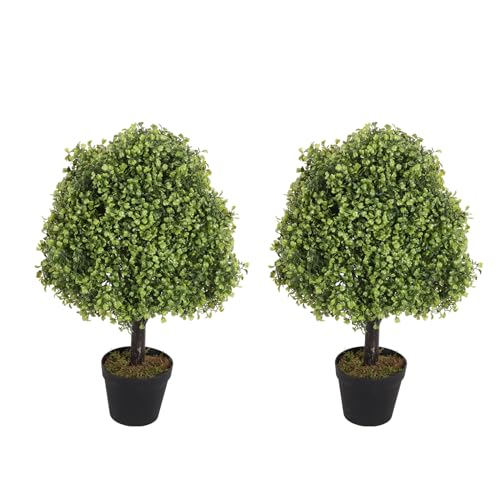 Azoco 2.3ft Artificial Plants Outdoor 27.6'', Faux Boxwood Plants, Artificial Trees Fake Plants Uv Rated Potted Plants, Set of 2