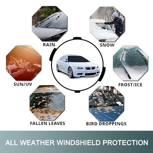 Image of Windshield Cover for Ice Rearview Mirror Snow Covers, 75 inch x 42.25 inch 600D Oxford Fabric Water Heat Sag-Proof Windshield Frost Cover, Car Anti-Theft Cover, Suitable for Most Cars (Black)