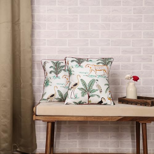 Image of White Cushion Covers 16 inch x 16 inch Set of 5 Printed Decorative Pillow Cushion Covers Jungle Printed Throw Pillow Covers 40x40 Cm Pack of 5