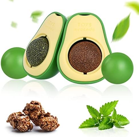 vsshe Catnip Balls Toy for Cats, 2 Pcs Rotatable Edible Pure Natural Mint Licking Treat Toy Wall Ball, Interactive Cat Toy Self-Adhesive Catnip Teeth Cleaning Edible Ball for Cats Playing Chewing