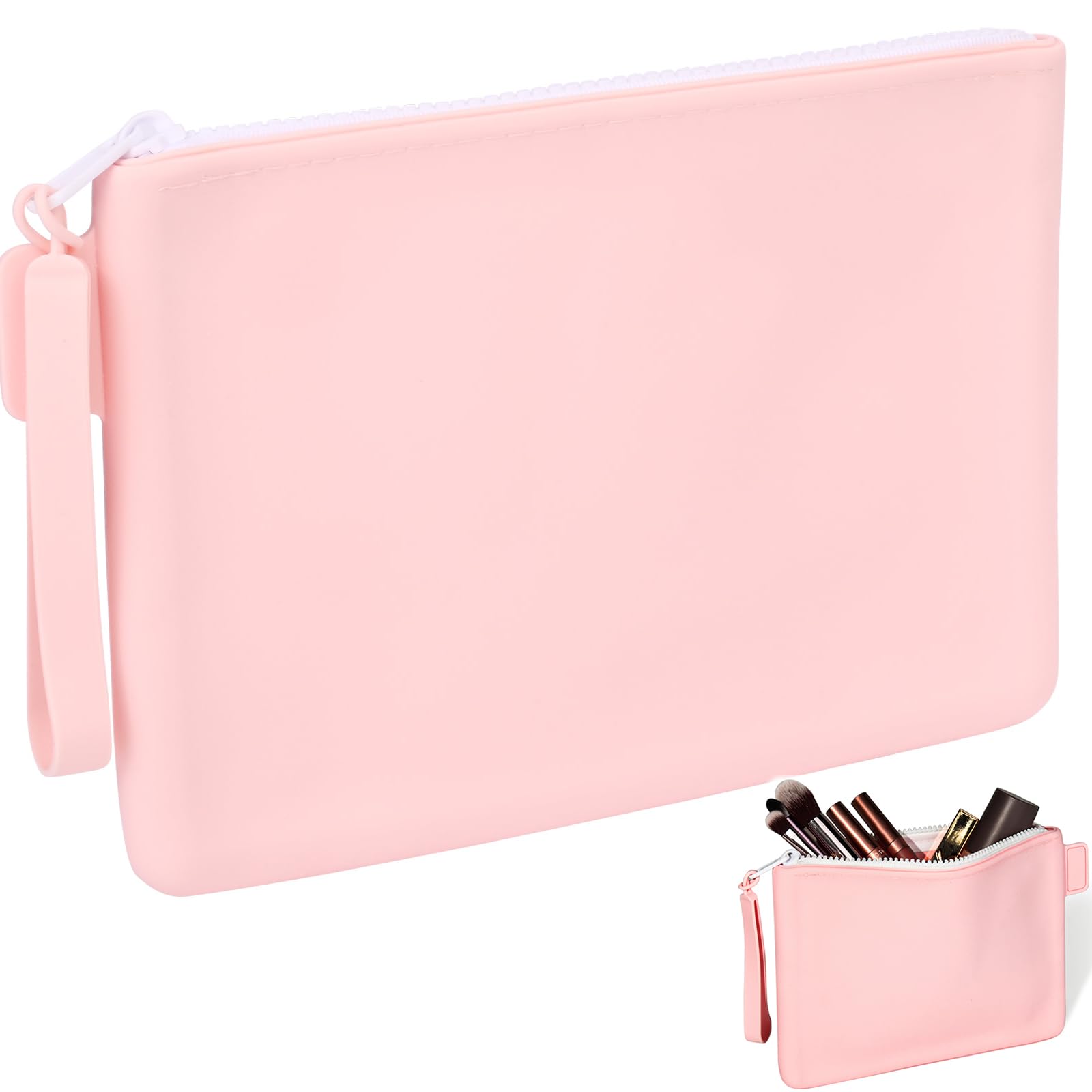 SOIDRAMSilicone Makeup Bag Travel Toiletry Cosmetic Bag Silicone Makeup Brush Holder Organizer Large Makeup Pouch for women Beauty Tools-Pink