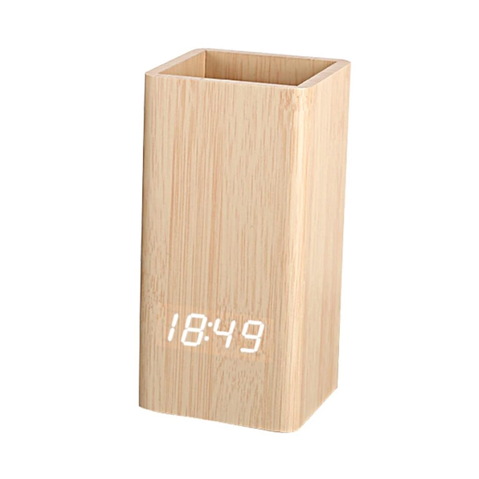 Organizador de escritorio de madera para teletrabajo: reloj LED y soporte para oficina en casa