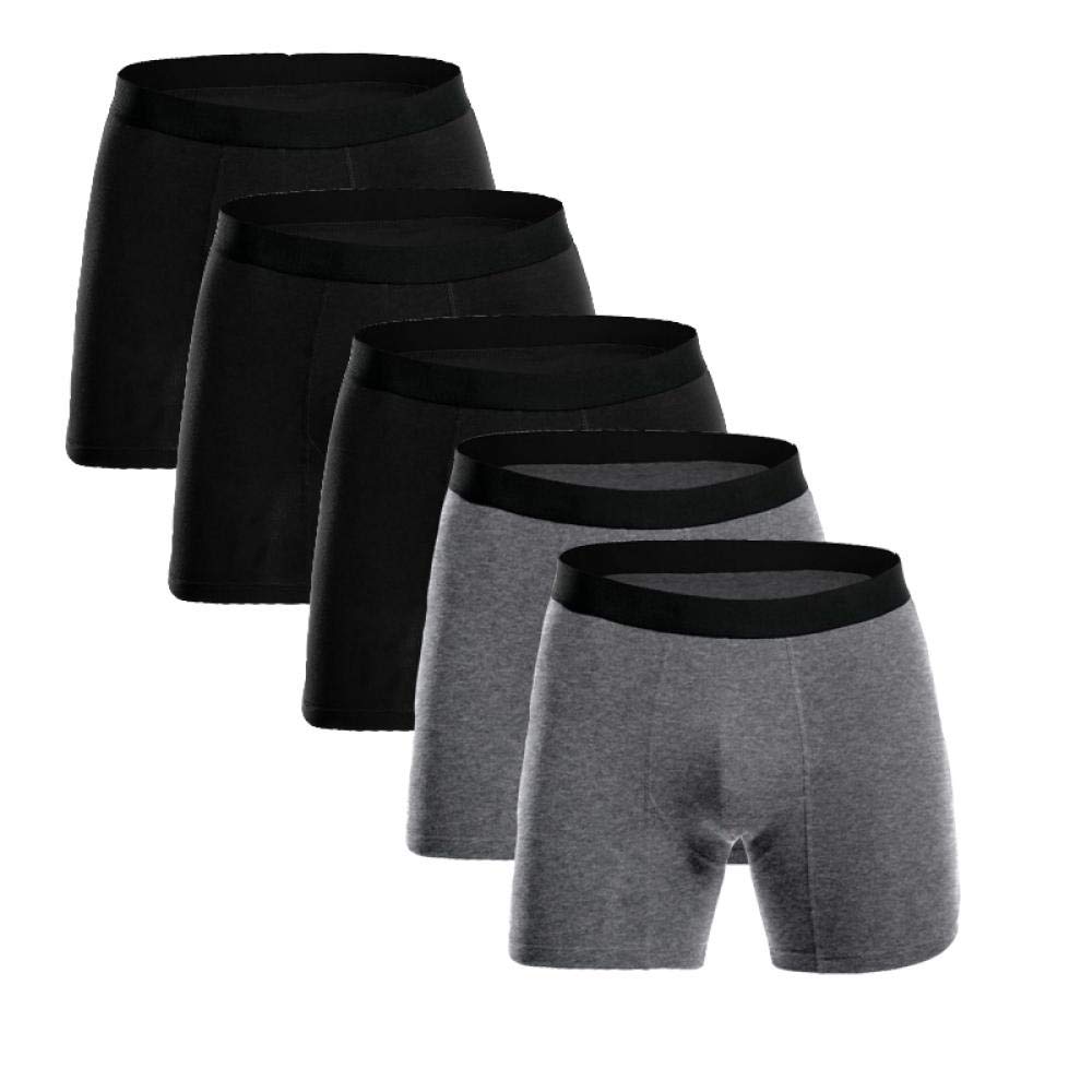 Calzoncillos Masculinos Algodón Piernas largas Hombres Boxers Ropa Interior Soft Boxer (Pack de 6)-3 Negro 2 Gris_SG