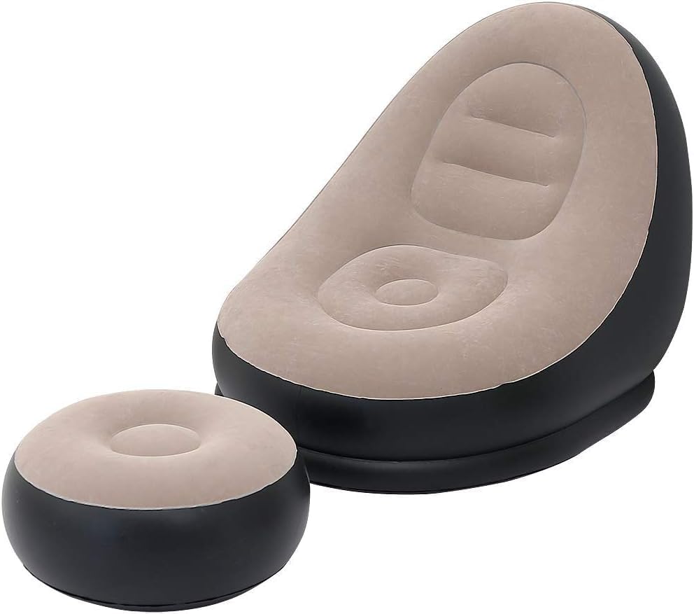 DREWIT ENTERPRISE Sofa Chair, Inflatable Lounge Chair Inflatable Deck Chair High Back Folding Floor Gaming Chair, with Footstool, for Teens Adults, Living Room Bedroom, Outdoor Travel Camping Multi-image-36