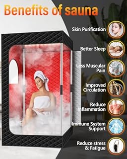 KASUE Portable Sauna Tent for Indoor&Outdoor Use, Single Person Folding Home Sauna with 3L Steamer,5-Layer Insulated Fabric,Chair&Remote Control (Black)