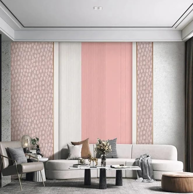 Papier peint 3D motif géométrique rose salon grand format 430x300cm