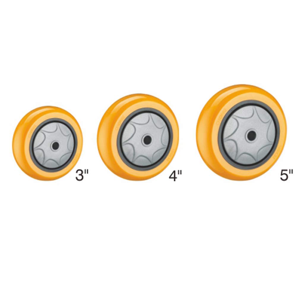 4 Ruote girevoli industriali, Ruote per carrelli e mobili in Poliuretano Giallo, con Doppio bloccaggio di Sicurezza, Resistenti, Cuscinetto Silenzioso, Stelo filettato M12x30mm, per mobili m
