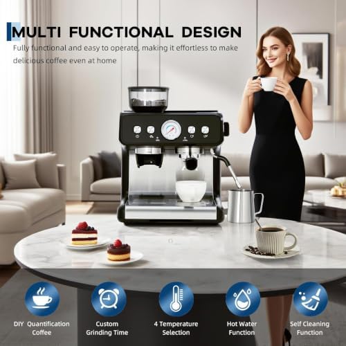 Espresso Machine with 20Bar Pump,Burr Grinder,Steam Wand 30 Grind Settings - 2
