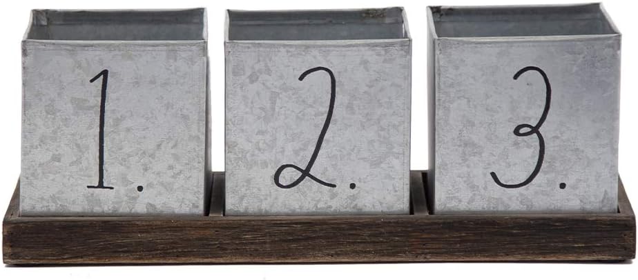 Rae Dunn Decorative Pencil Cup – Galvanized Steel Desktop Stationary Holder - 3 Compartment Organizer for Pens, Office, Home and Art Supplies - 1 2 3 Print by Designstyles