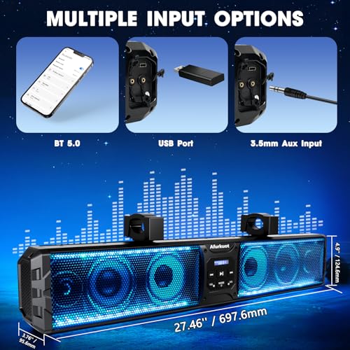Afurkuot 27-Inch ATV Sound Bar Golf Cart Speaker Soundbar Bluetooth Waterproof, 6-Speakers with RGB Lights Music Sync UTV Sound Bar Compatible with SXS Polaris RZR Can-Am, Fits 1”-2” Roll Cage by Afurkuot - Image 7