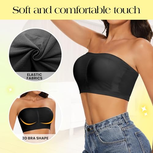 Image of Strapless Bras for Women Wireless Bandeau Bra Invisible Tube Tops Bra Bralette Padded Seamless