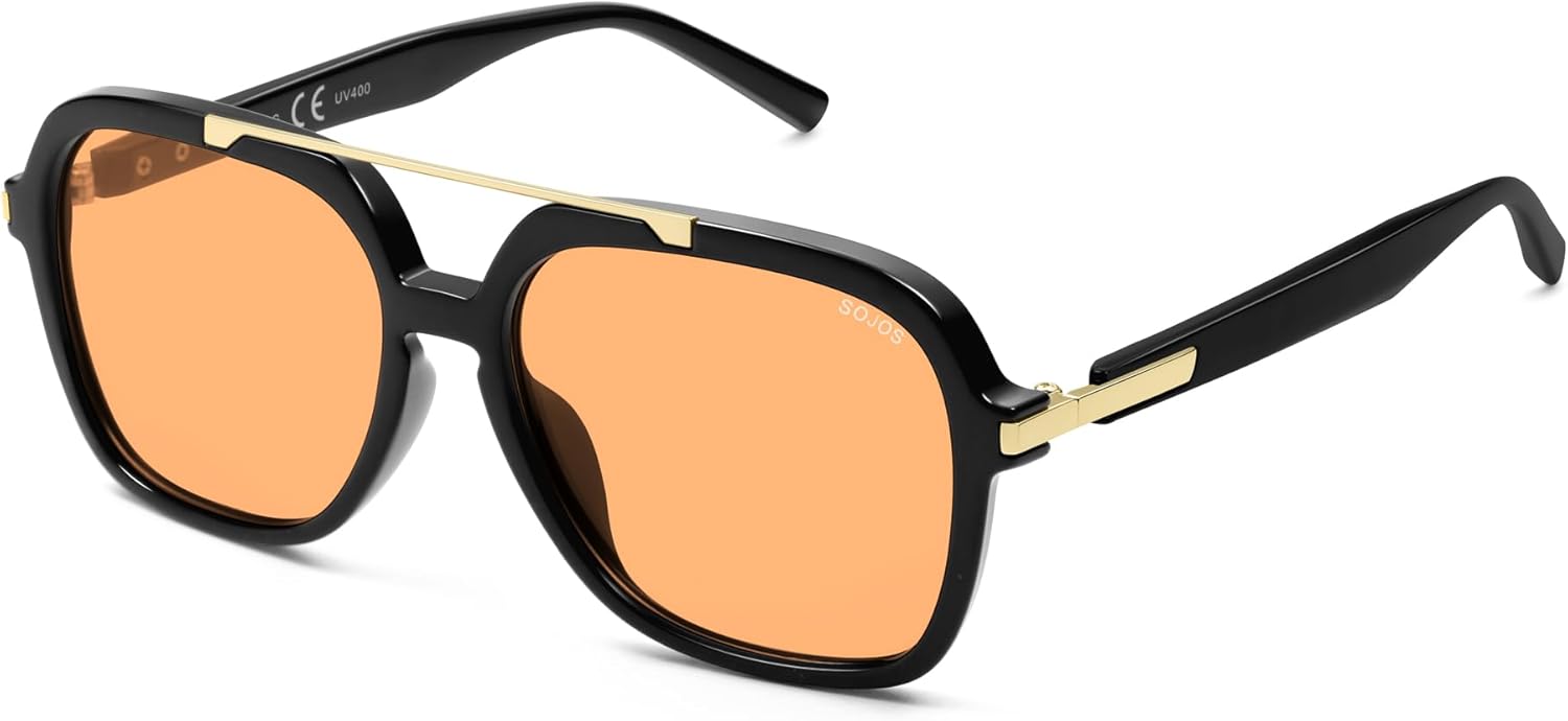 SOJOS Retro Polarized Aviator Sunglasses for Women Men, 70s 80s Trendy Square Aviators Sun Glasses SJ2672