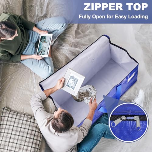 StorageRight Moving Bags-Heavy Duty Moving Boxes, Storage Totes with Zipper, Reinforced Handles and Tag Pocket-Collapsible Moving Supplies for moving, Storage and Travel 93L(Blue-6 Pack) - Thumbnail 6