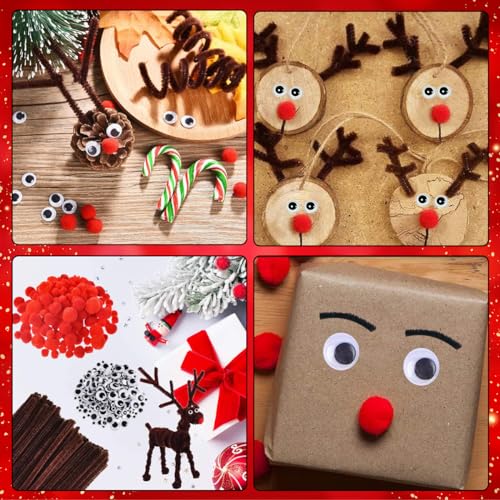 100 Stück Süßigkeiten Tüten Weihnachten, Spitztüten Transparent Cellophantüten 25x13cm mit Pfeifenreiniger Pfeifenputzer Braun Wackelaugen Selbstklebend Rote Pompons für Bonbons Kekse