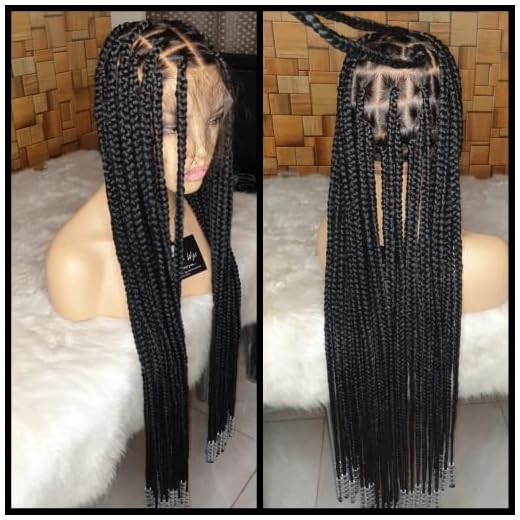 28 inches Full Lace Knotless Jumbo Braided Wigs for Black Women Senegalese Twists Wig Natural Looking Synthetic Lace Frontal Twist Box Braided Wig with Baby Hair