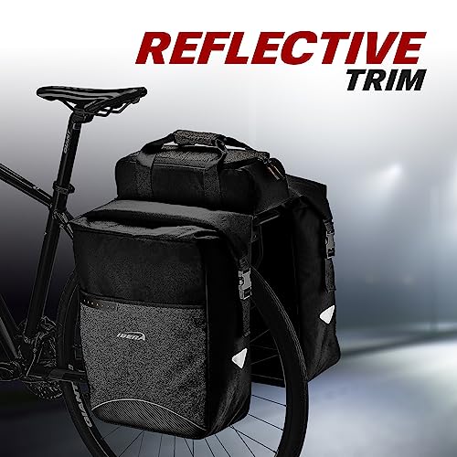 Ibera Bike Bag MIK Panniers 52.7L for Ebikes - Clip-On bike Bags For Bicycles with Built-in Battery Holder & Rain Cover - Water-Resistant Bike Rack Bag with Reflective Trim - ONLY FOR MIK RACKS