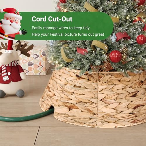 ELYKEN 13 Inch Mini Christmas Tree Collar, Stylish Hyacinth Tree Skirt for Artificial Trees, Rustic Farmhouse Wicker Tree Base Cover with Cord Cut-Out for Home Decor by ELYKEN - Image 4