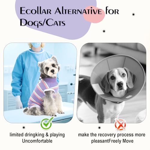 Image of Dog Surgery Recovery Suits, Sleeveless Dog Recovery Suit Male, E-Collar & Cone Alternative Bodysuits After Surgery, Striped Dog Onesie Pajamas, Pet Surgical Vest for Wound Care