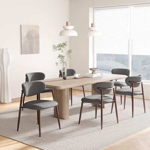Image of MALOL Upholstered Dining Room Chairs Set of 6, Kitchen Chairs with Metal Legs and Anti Slip Pads, Curved Back Dining Chair for Home and Restaurant Use, Light Grey