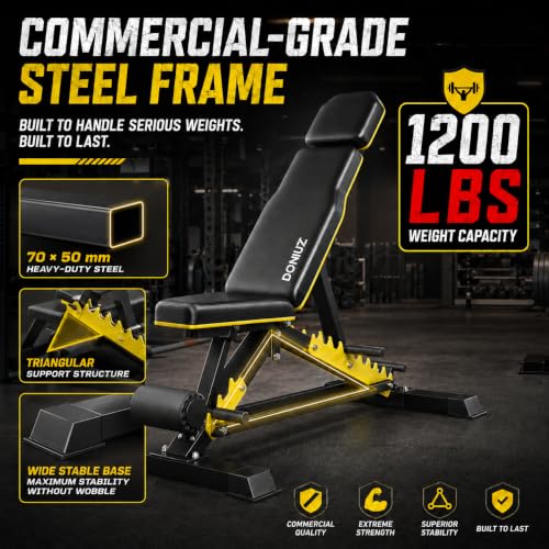 Image of DONIUZ Adjustable Weight Bench for Home Gym, 1200LB Heavy Duty Commercial Workout Bench, Multi-Position Incline Decline Flat FID Bench Press with Headrest & Leg Rollers for Full Body Strength Training