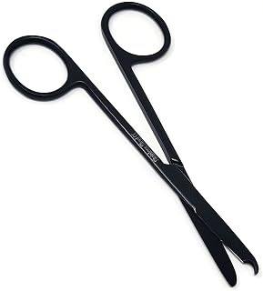 Multipurpose Suture Stitch Scissors 4.5" Made of Stainless Steel with One Hook Blade for Suture Removal, EMS Training, Thread Yarn Cutting, Black Fluoride Coated