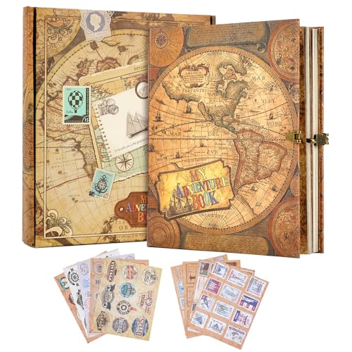 My Adventure Book - Álbum de recortes de 124 páginas, estilo retro, álbum de fotos en relieve, hecho a mano, diario de viaje, álbum de recortes para parejas, aniversario, boda, regalo del día de San