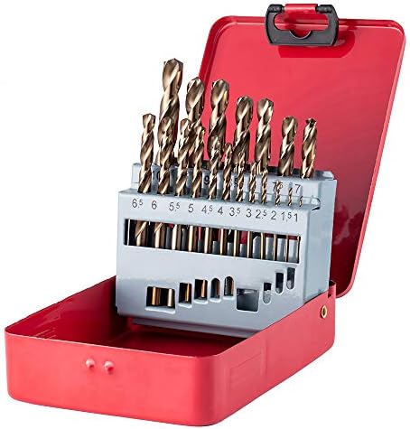 Hymnorq Metric 1.0-10 mm Straight Shank M35 Grade Cobalt Steel Jobber Length Twist Drill Bits Set of 19pcs for Metals, Packed in Indexed Metal Case