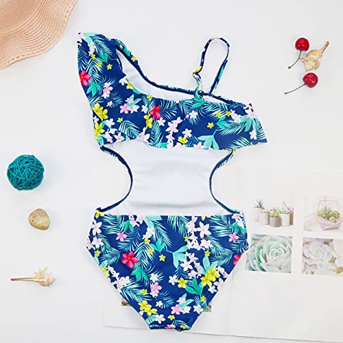 Girls Floral Print 1 Piece Swimsuit Kids Ruffle One Shoulder Bathing Suit Modest Beach Swimwear Bodysuit3