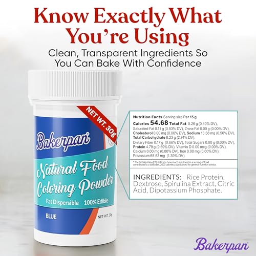Image of Bakerpan Blue Food Coloring Powder for Baking - 30g Oil Based, Artificial Dye-Free, Plant-Based, Kosher, Gluten-Free - For Buttercream, Chocolate, Candy & Cakes