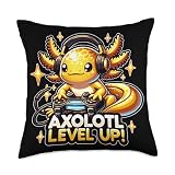 Funny axolotl birthday gifts by merch4life Chibi Gamer Axolotl Level Up Videogame Birthday boy Girl Throw Pillow, 18x18, Multicolor