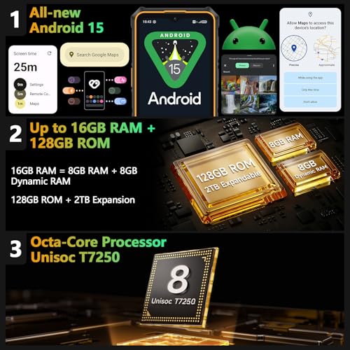 Ulefone Rugking 3 Pro Cellulare Android 15, 5700Mah Ai Rugged Smartphone 16GB+128GB/SD-2TB, Octa-Core 48MP+8MP Telefono Impermeabile 6.56" 120Hz, 120LM Super Torcia/3-Slots/Otg/Nfc/Gps Orange - 2