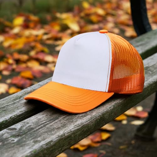 Image of Falari 5-Panel Mesh Baseball Cap, Trucker Hat, Structured Plain Design, Cotton, Adjustable Size