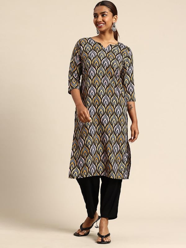 Image of JAKHANA Women's Crepe Printed Casual Straight Calf Length Round Nick Kurta Pack of 4